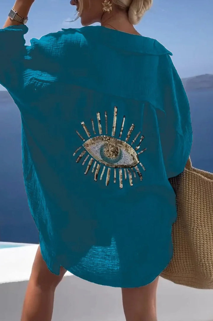 Fiona | Stylish Eye-Embroidered Beach Shirt