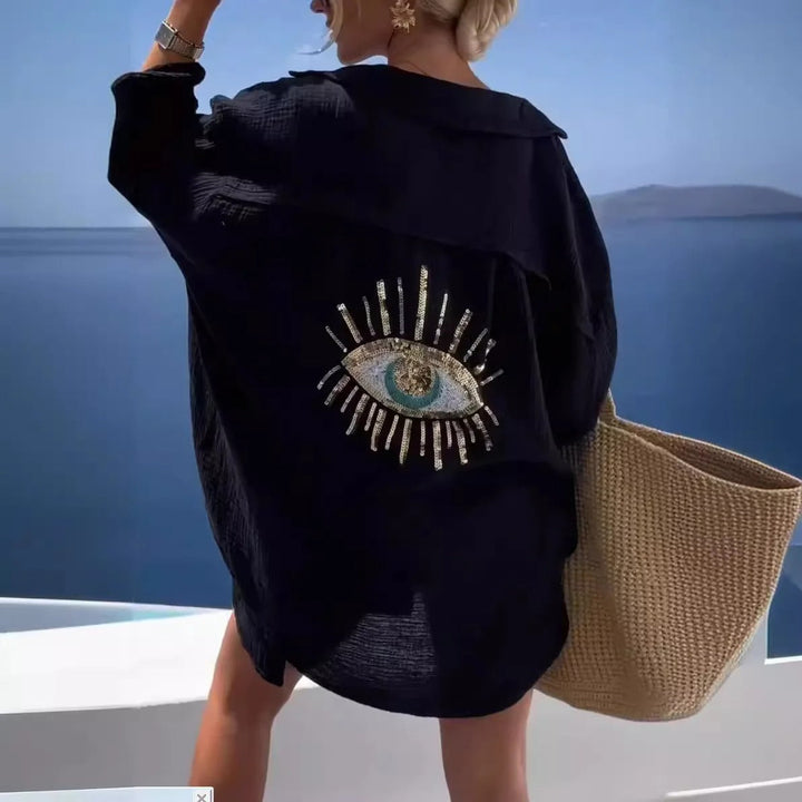 Fiona | Stylish Eye-Embroidered Beach Shirt