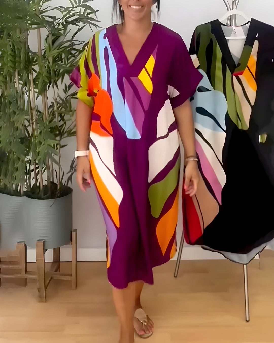 Olivia | Casual Colourful Leaf Print Dress
