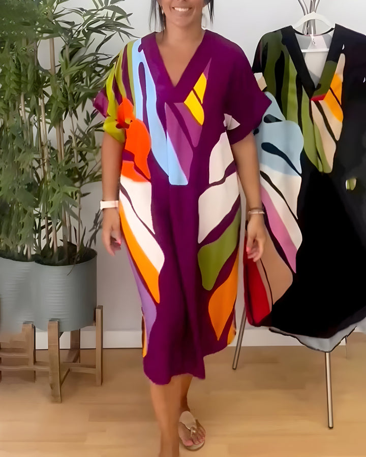 Olivia | Casual Colourful Leaf Print Dress