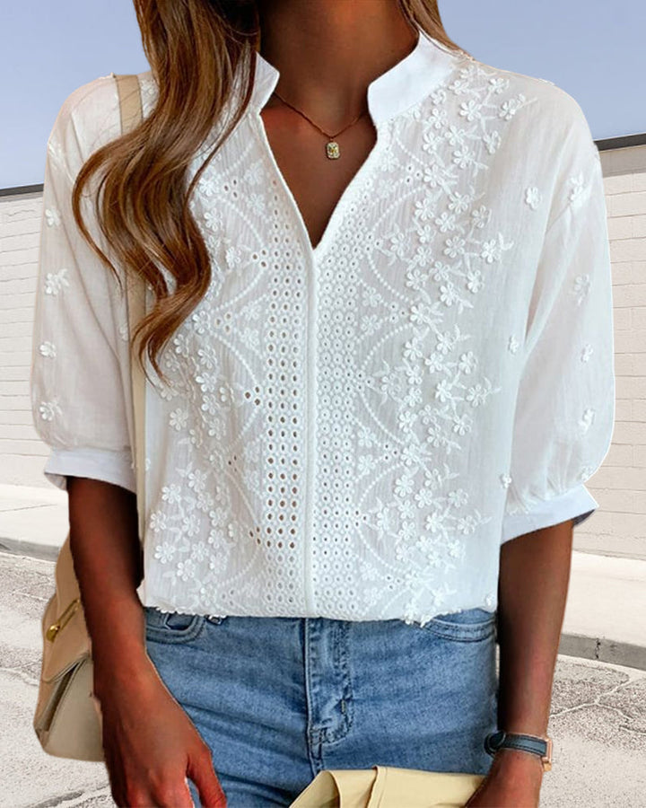 Daphne™ | Embroidered V-Neck Blouse
