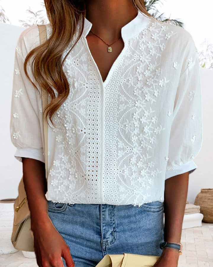 Daphne™ | Embroidered V-Neck Blouse