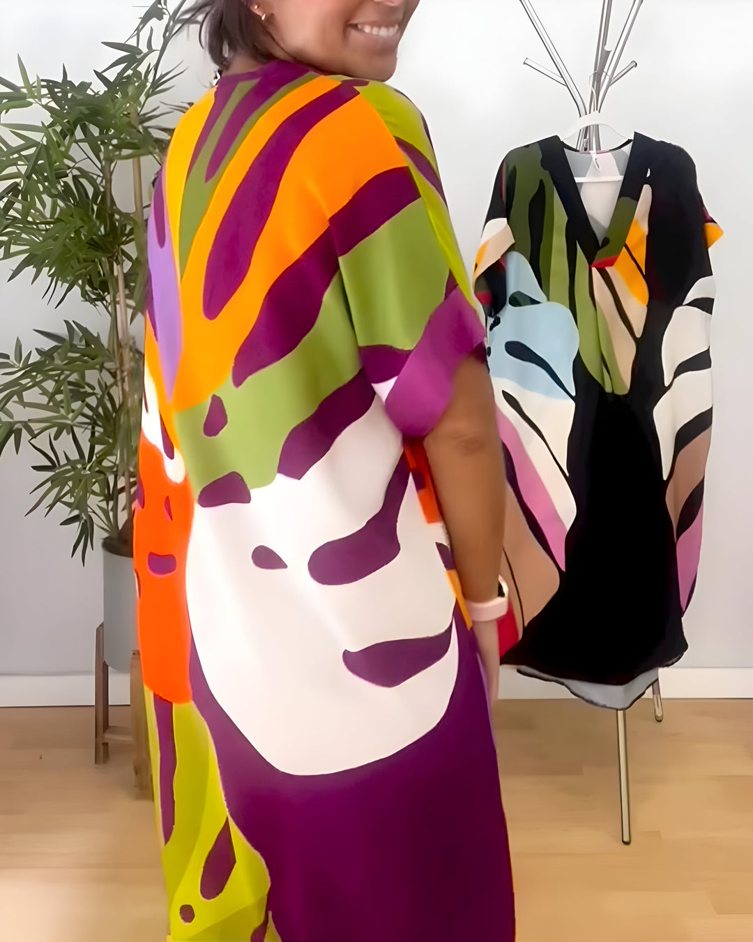 Olivia | Casual Colourful Leaf Print Dress