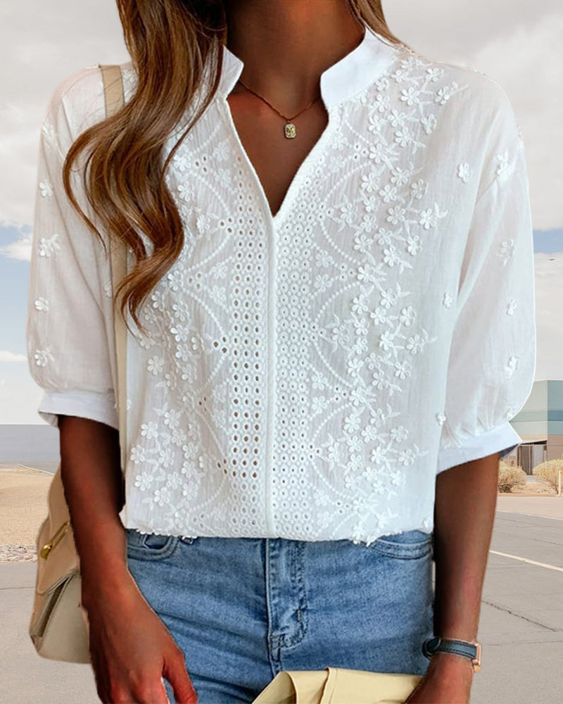Daphne™ | Embroidered V-Neck Blouse