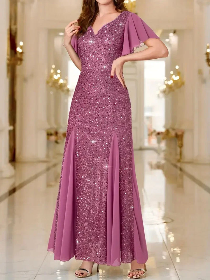 Hinrikka | Flutter Sleeves Sparkling Evening Gown