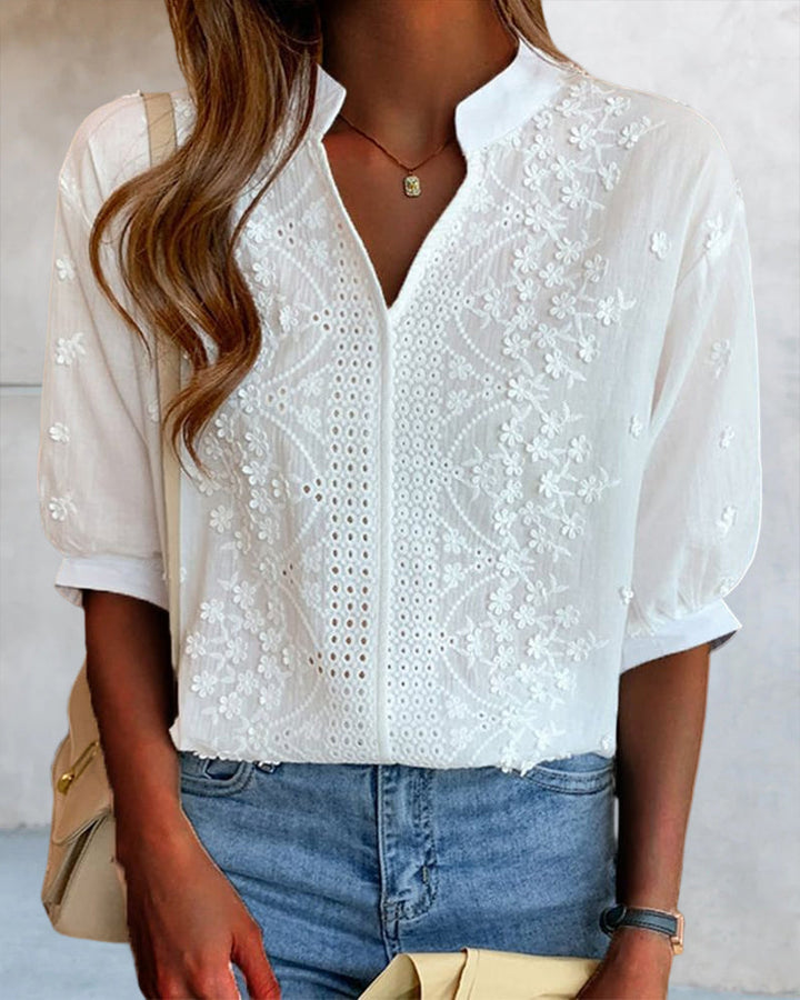 Daphne™ | Embroidered V-Neck Blouse