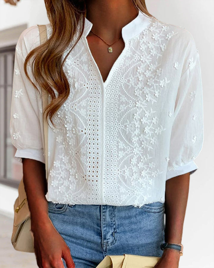 Daphne™ | Embroidered V-Neck Blouse