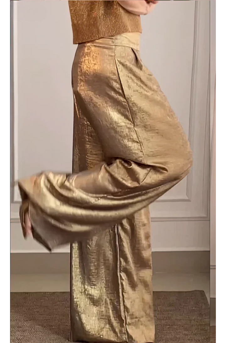 Angelica | Chic Metallic Pleated Pants Set