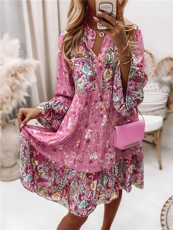 Malia | Floral V-Neck Ruffle Dress