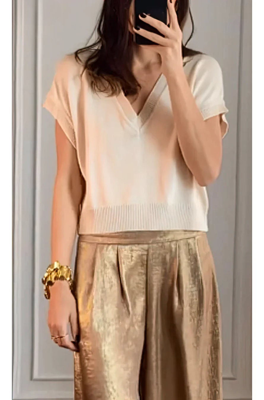 Angelica | Chic Metallic Pleated Pants Set