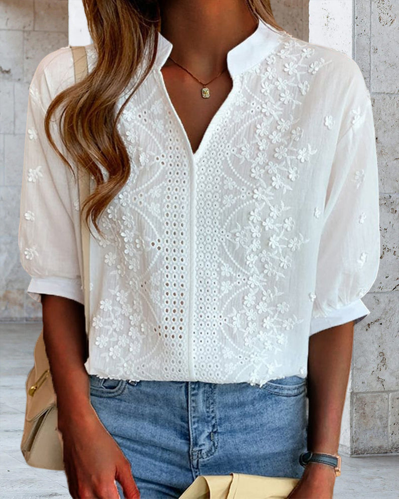 Daphne™ | Embroidered V-Neck Blouse