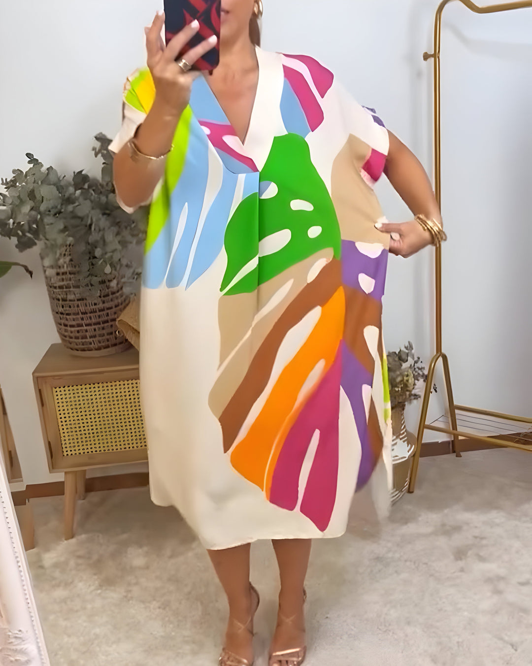 Olivia | Casual Colourful Leaf Print Dress