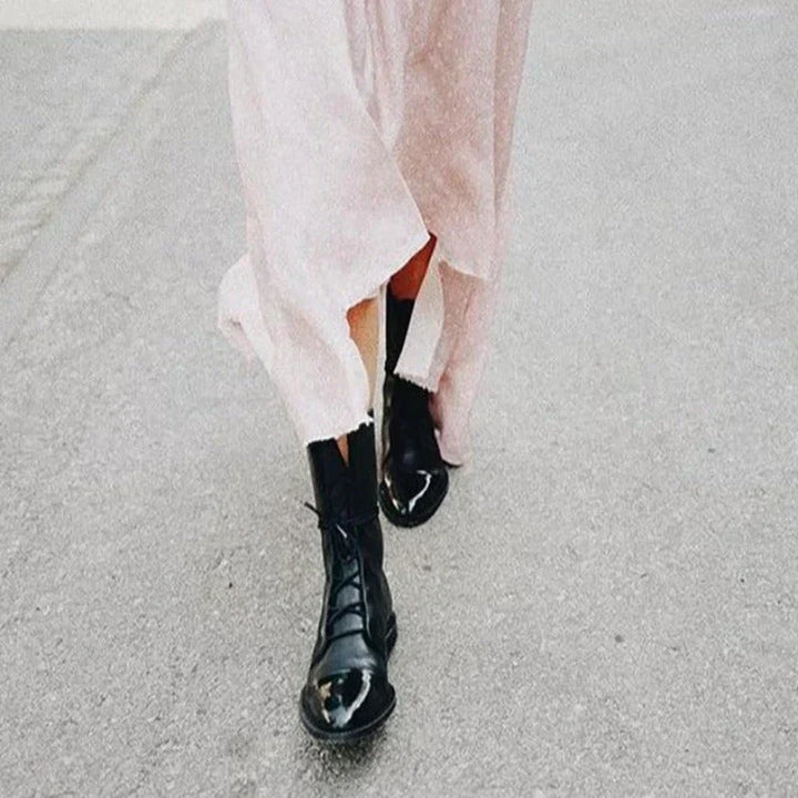 Emma™ | Stylish Patent Leather Lace-Up Boots