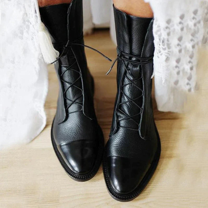Emma™ | Stylish Patent Leather Lace-Up Boots
