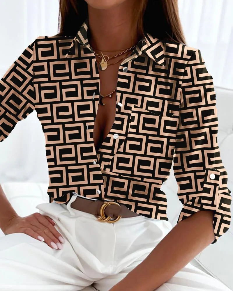 Freya | Stylish Abstract Line Art Button-Up Shirt