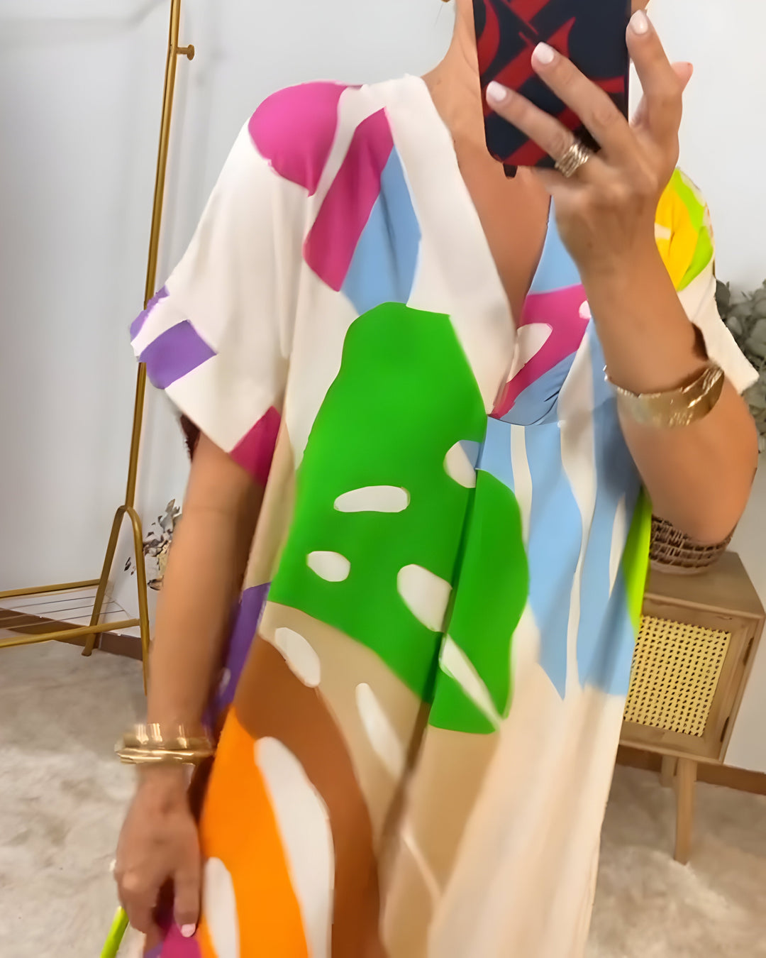 Olivia | Casual Colourful Leaf Print Dress