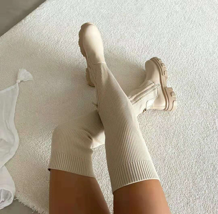 Ginevra | Stylish Ribbed Knee-High Boots
