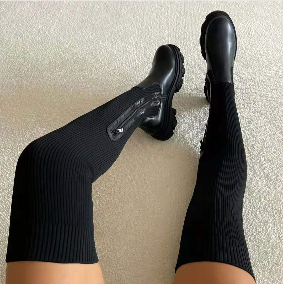 Ginevra | Stylish Ribbed Knee-High Boots