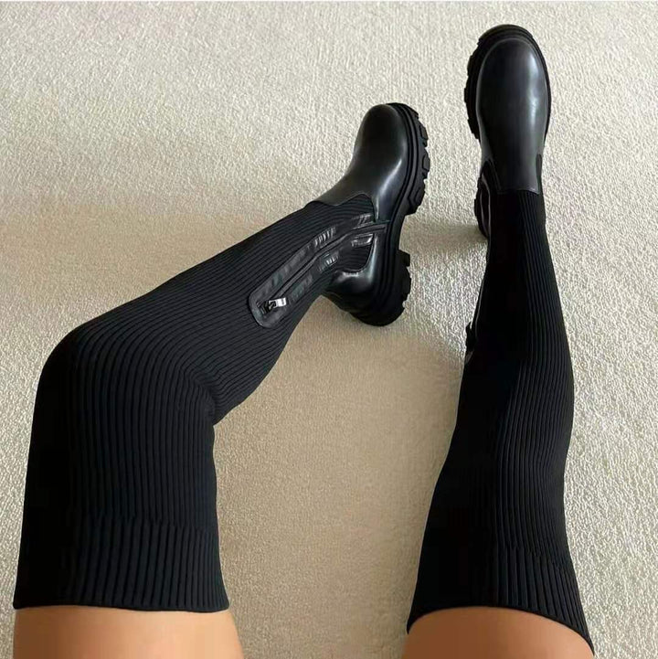 Ginevra | Stylish Ribbed Knee-High Boots