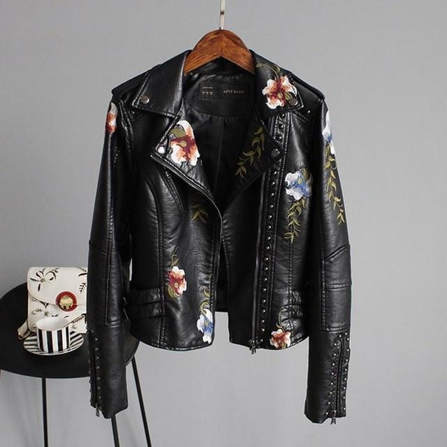 Ella | Women's Embroidered Studded Leather Jacket