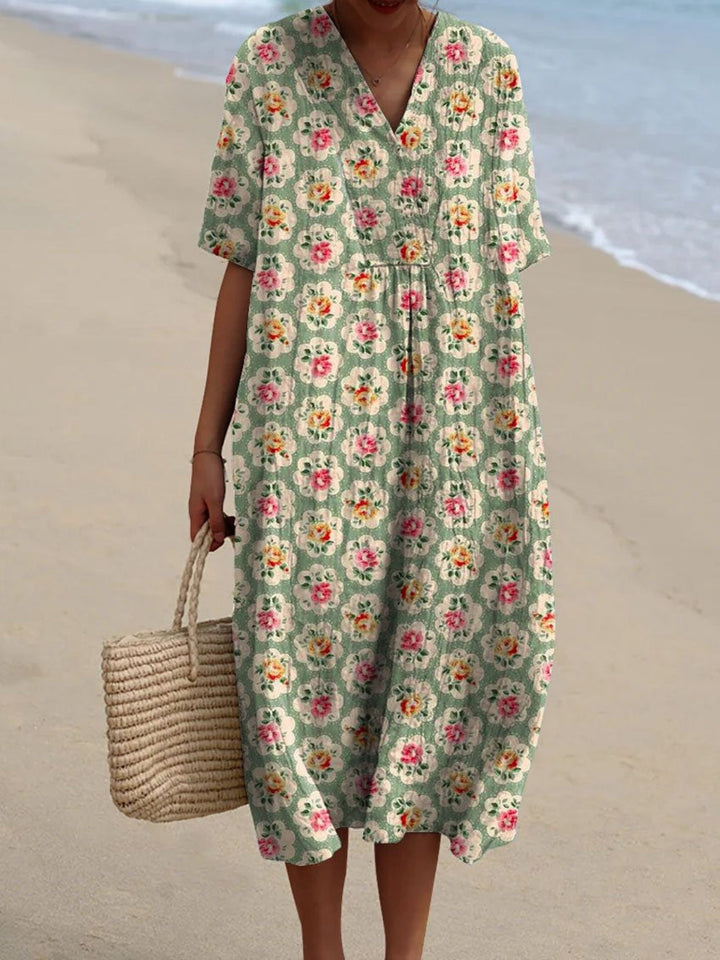 Mika™ | Boho Floral V-Neck Vintage Dress