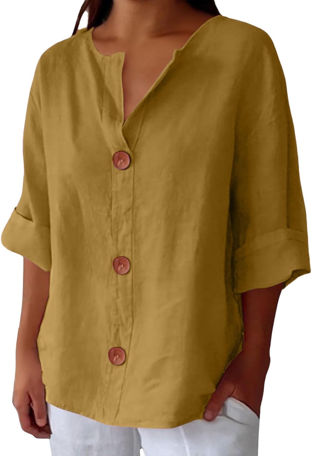 Lynchy | Cotton Linen V Neck Shirt