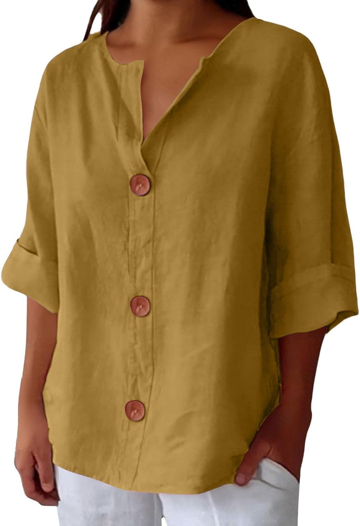 Lynchy | Cotton Linen V Neck Shirt