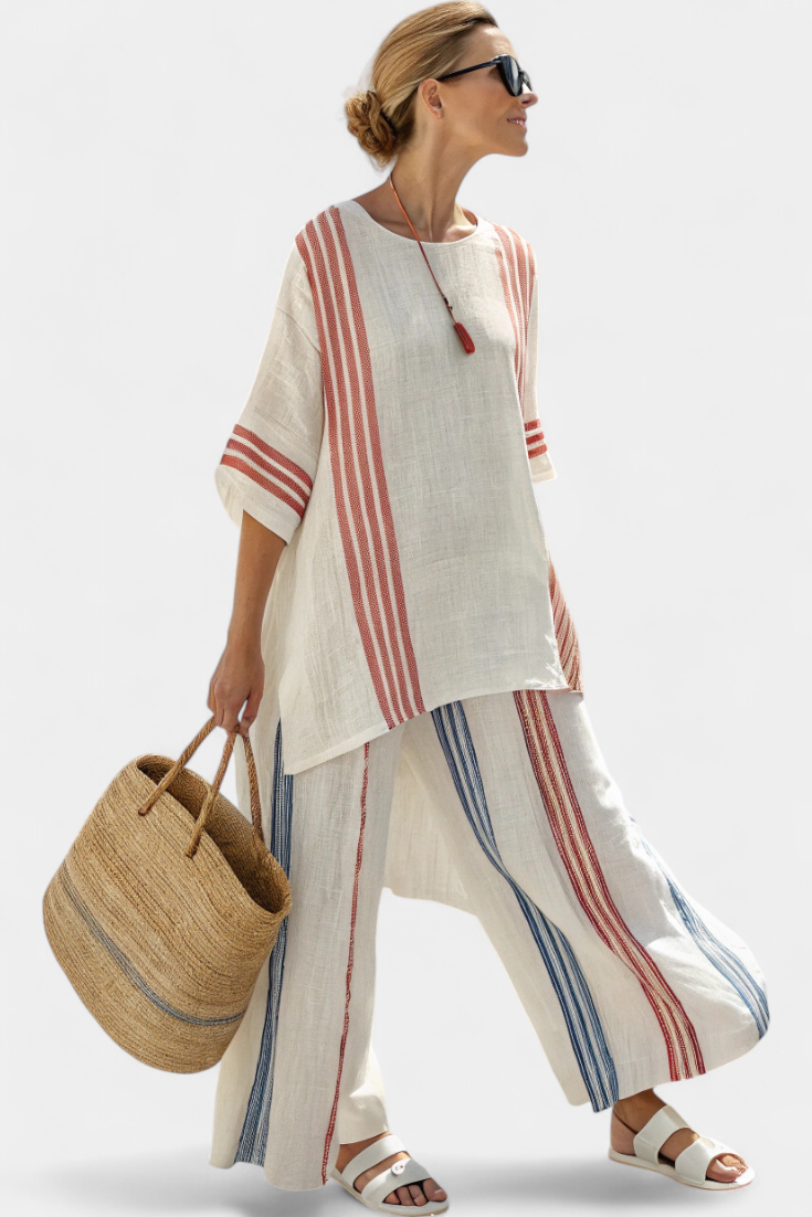Maríe Ethnic Bamboo Set with Stripes and Wide Cut