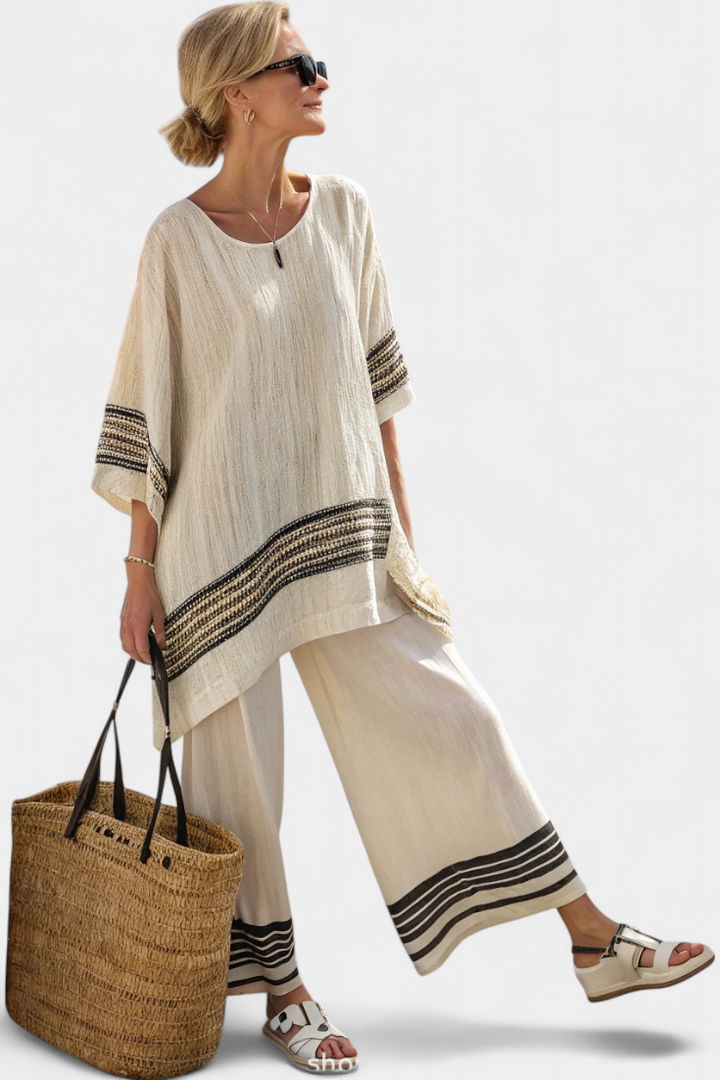 Maríe Ethnic Bamboo Set with Stripes and Wide Cut