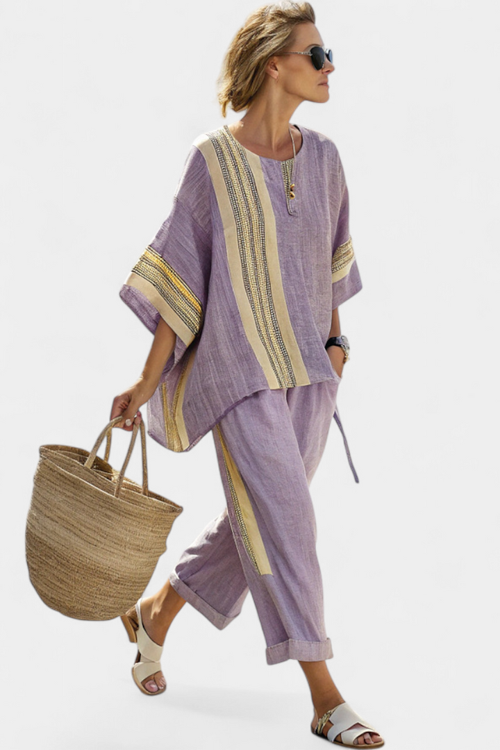 Maríe Ethnic Bamboo Set with Stripes and Wide Cut