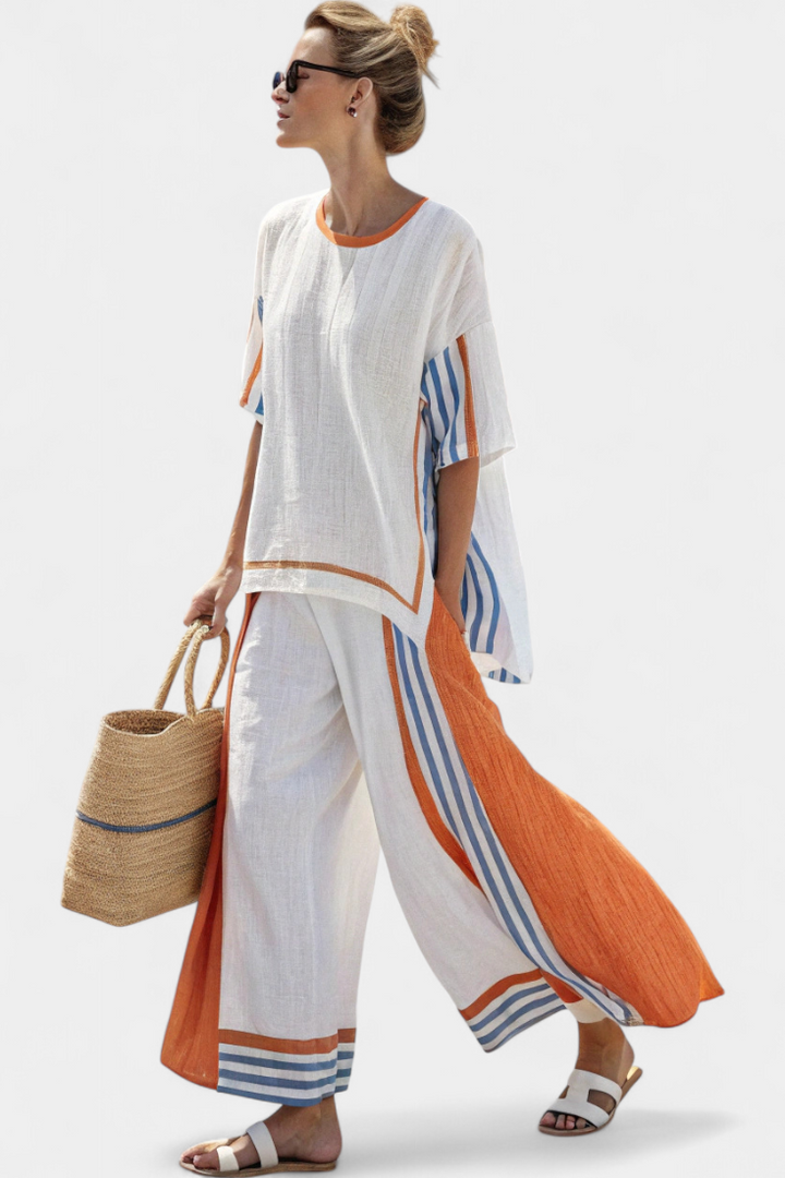 Maríe Ethnic Bamboo Set with Stripes and Wide Cut