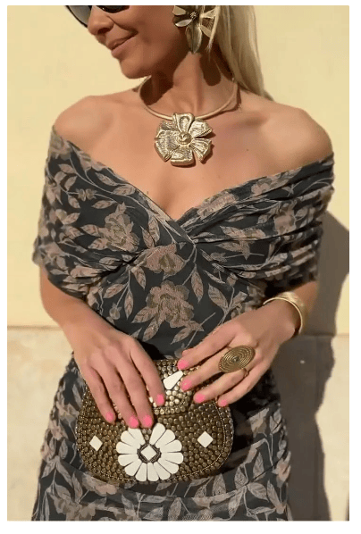 Christina™ | Off-Shoulder V-Neck Printed Dress