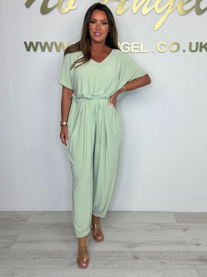 2025 Cotton jumpsuit with V-neck and tie belt