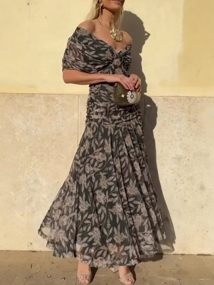 Christina™ | Off-Shoulder V-Neck Printed Dress