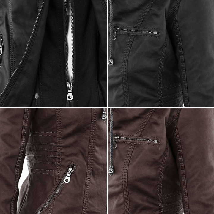 Kiara | Waterproof Hooded Leather Jacket
