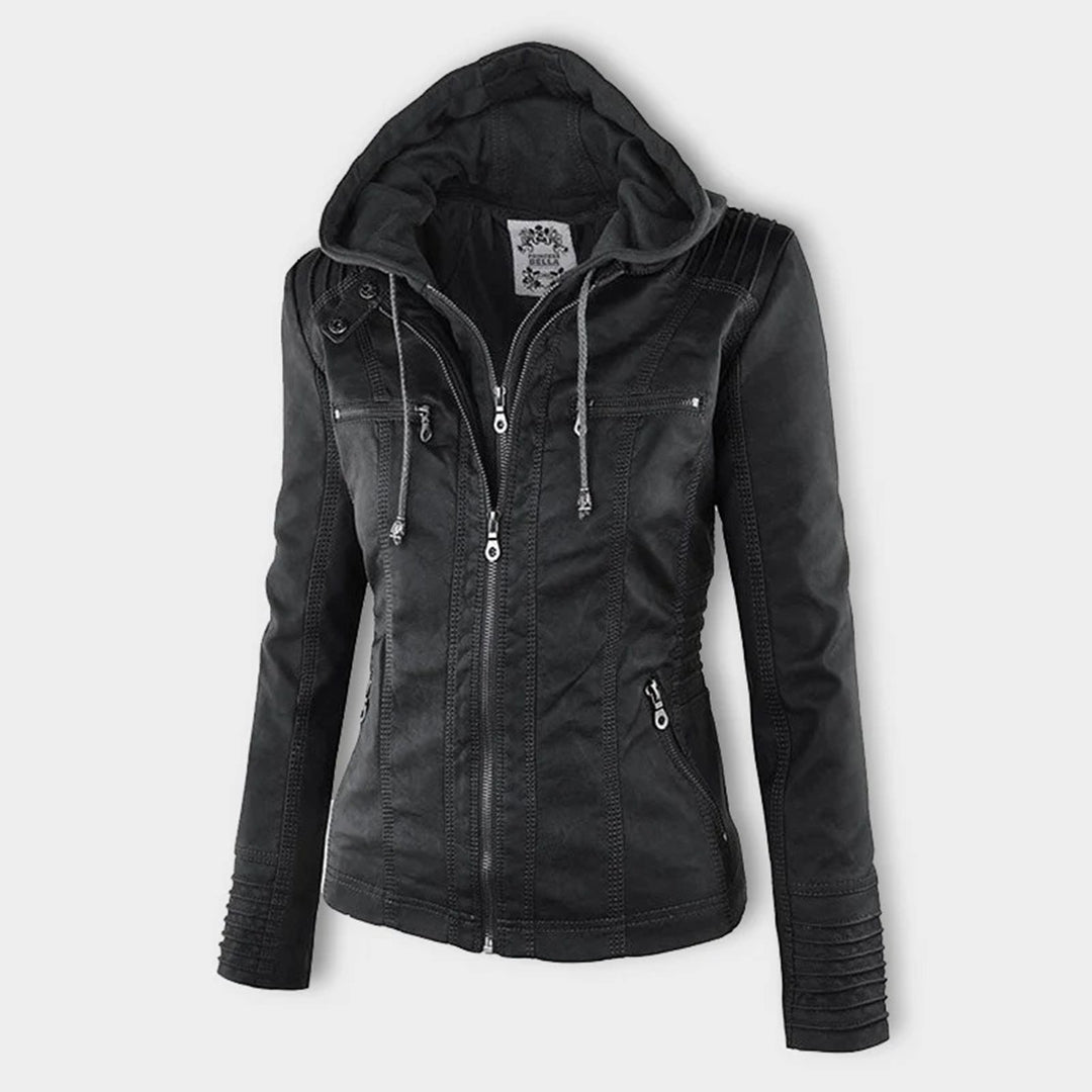 Kiara | Waterproof Hooded Leather Jacket