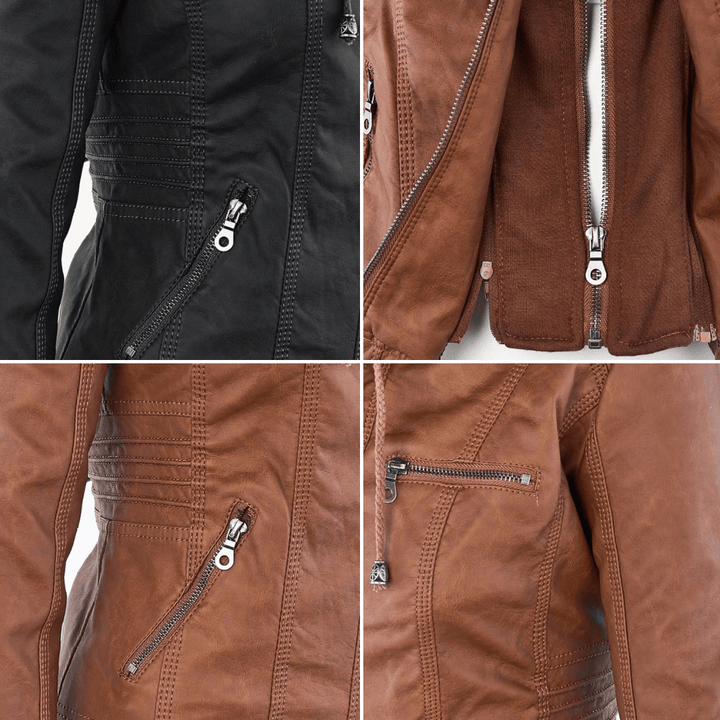 Kiara | Waterproof Hooded Leather Jacket