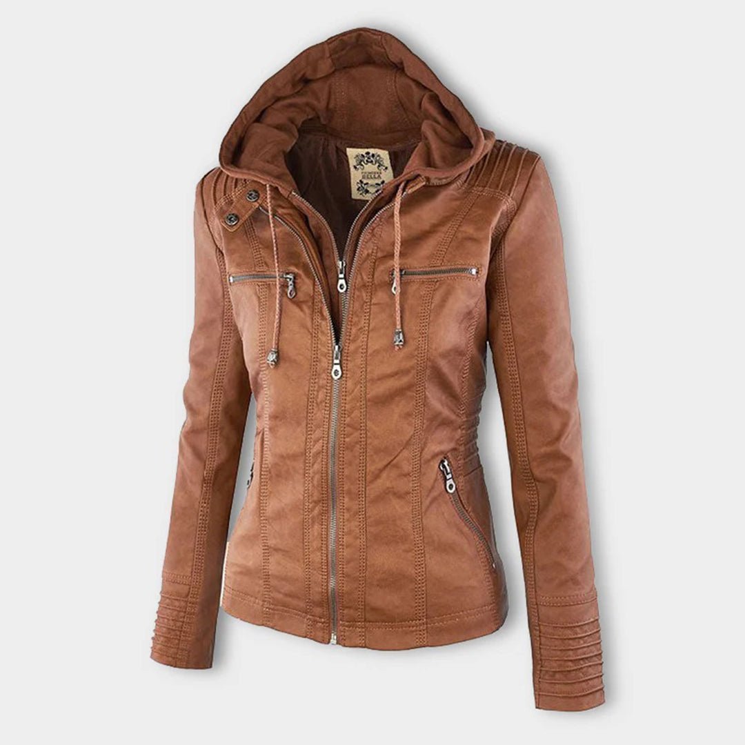Kiara | Waterproof Hooded Leather Jacket