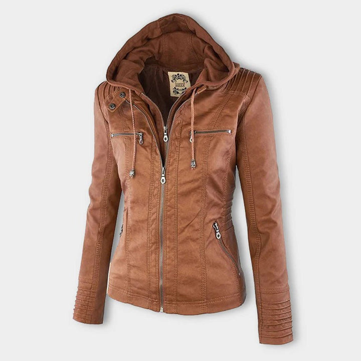Kiara | Waterproof Hooded Leather Jacket