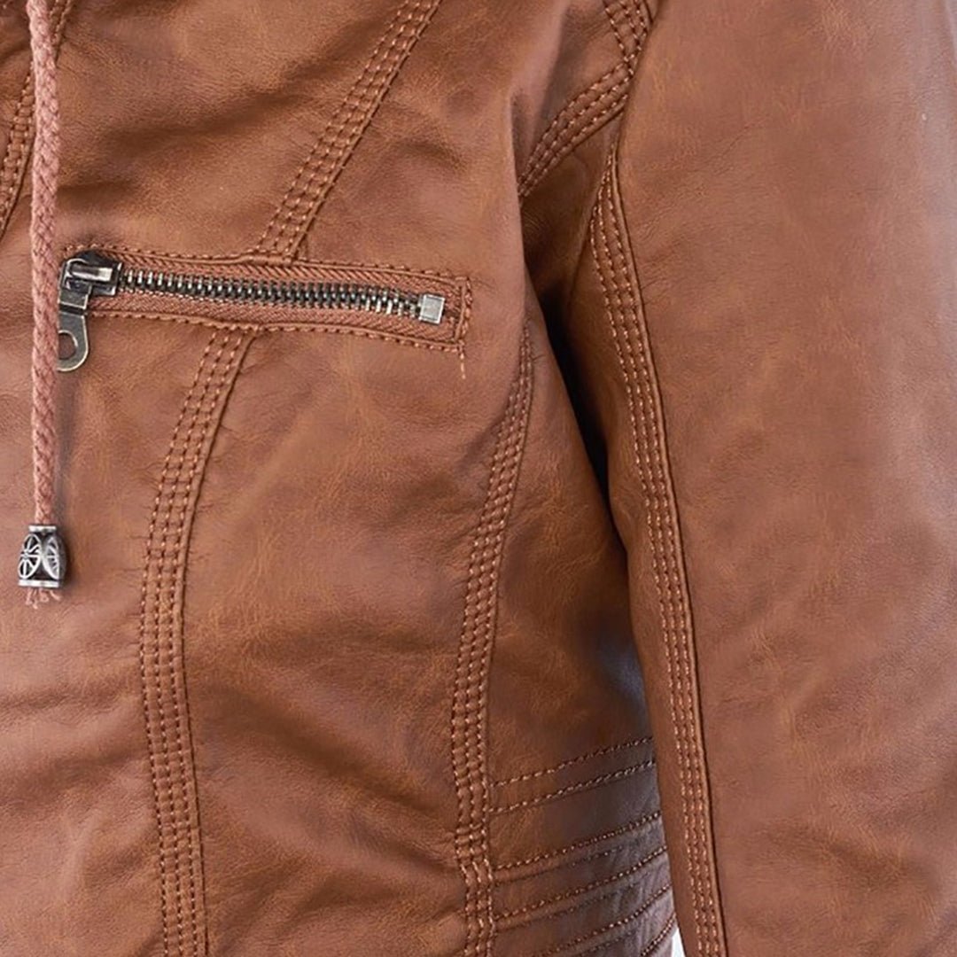 Kiara | Waterproof Hooded Leather Jacket