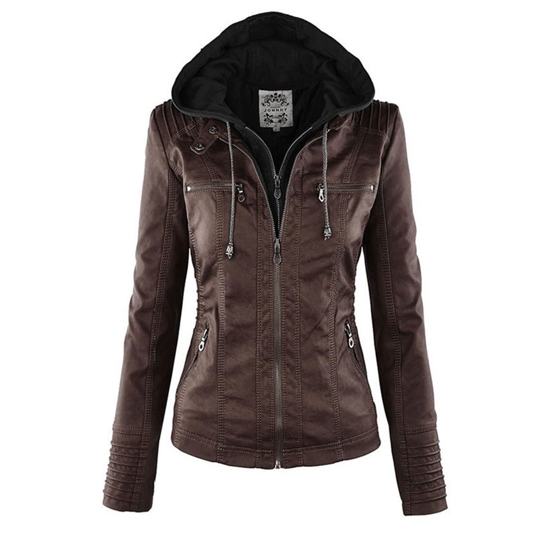 Kiara | Waterproof Hooded Leather Jacket