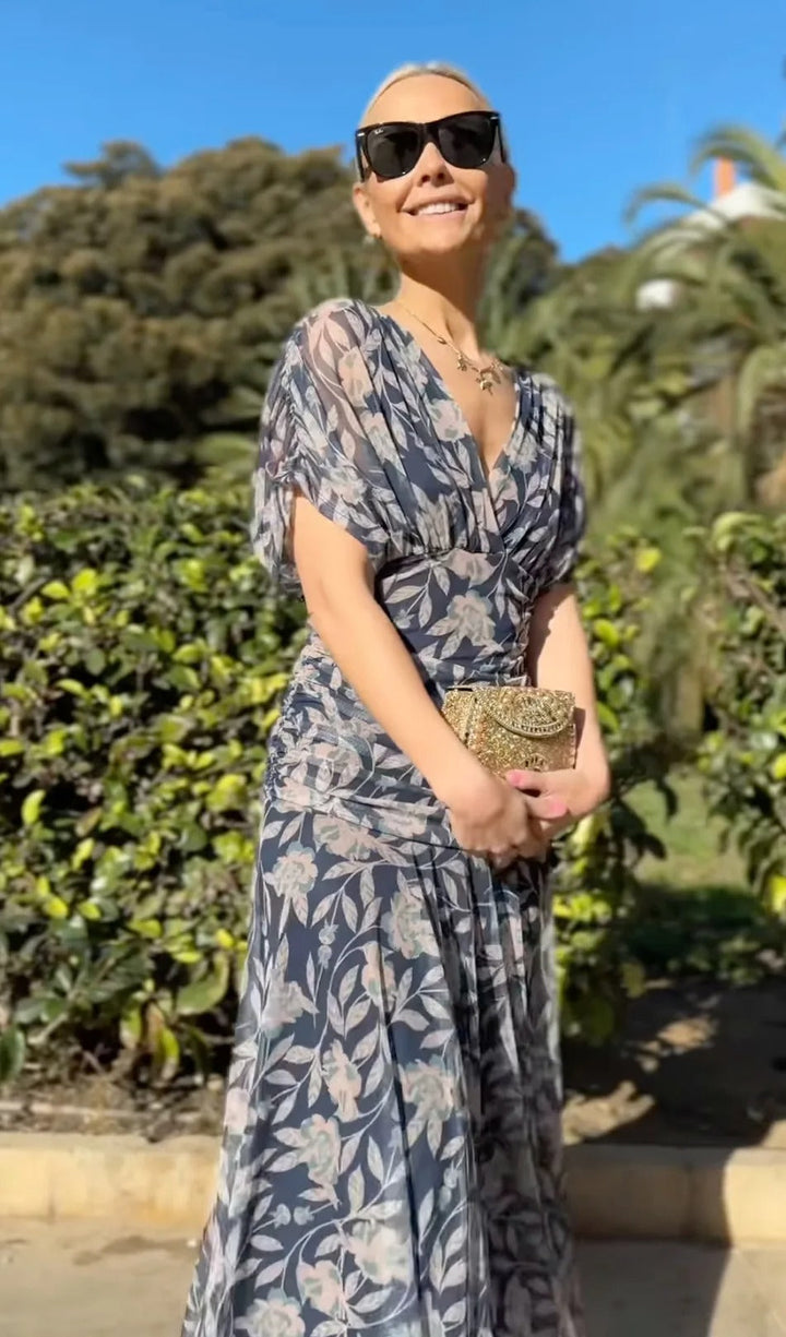 Christina™ | Off-Shoulder V-Neck Printed Dress