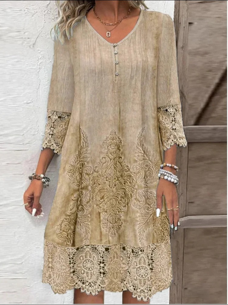 Edel – Elegant Lace V-Neck Dress